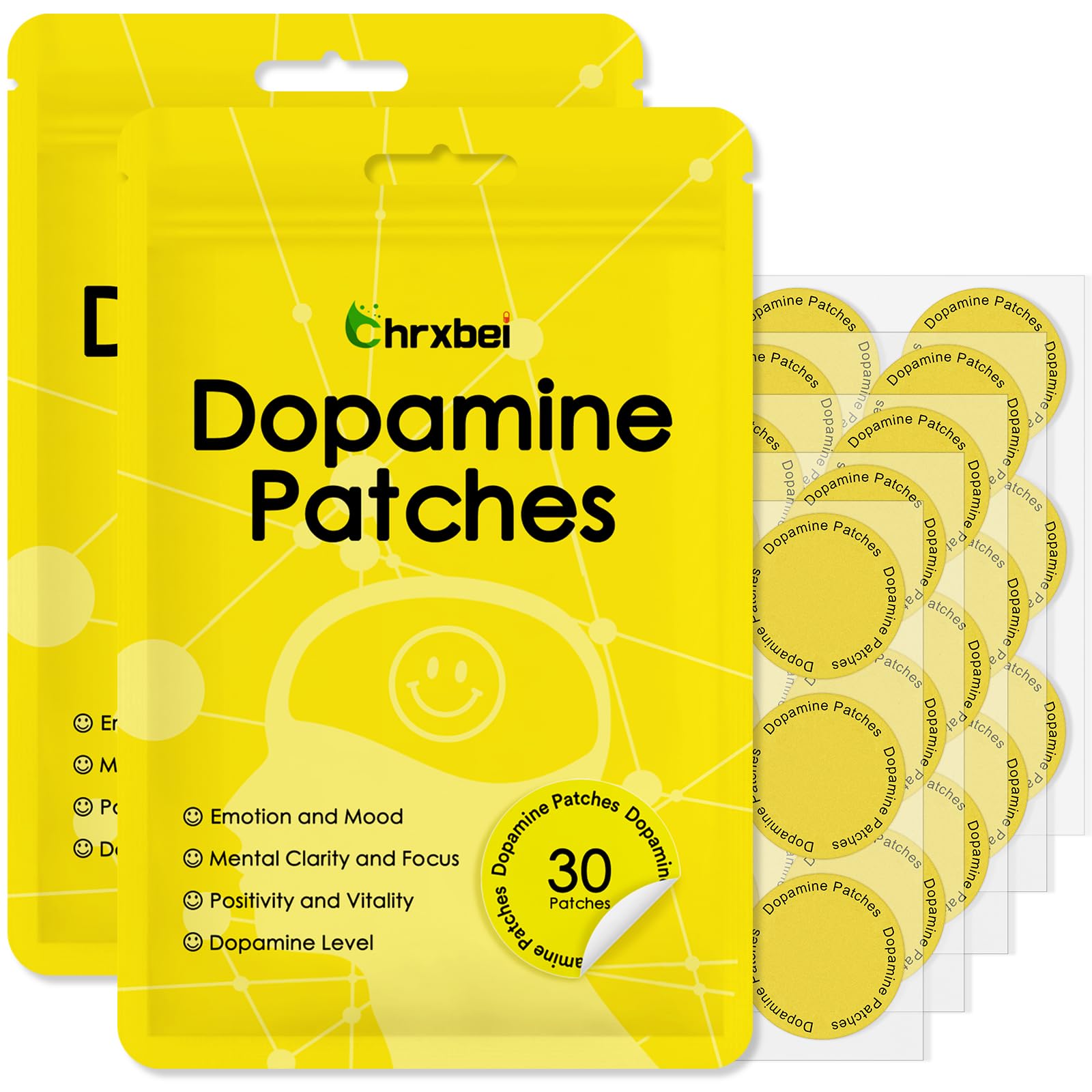 Chrxbei Dopamine Patches Extra Strength, Plant-Based Formula, Vegan Mood Balance Patch for Men and Women, 60 Count