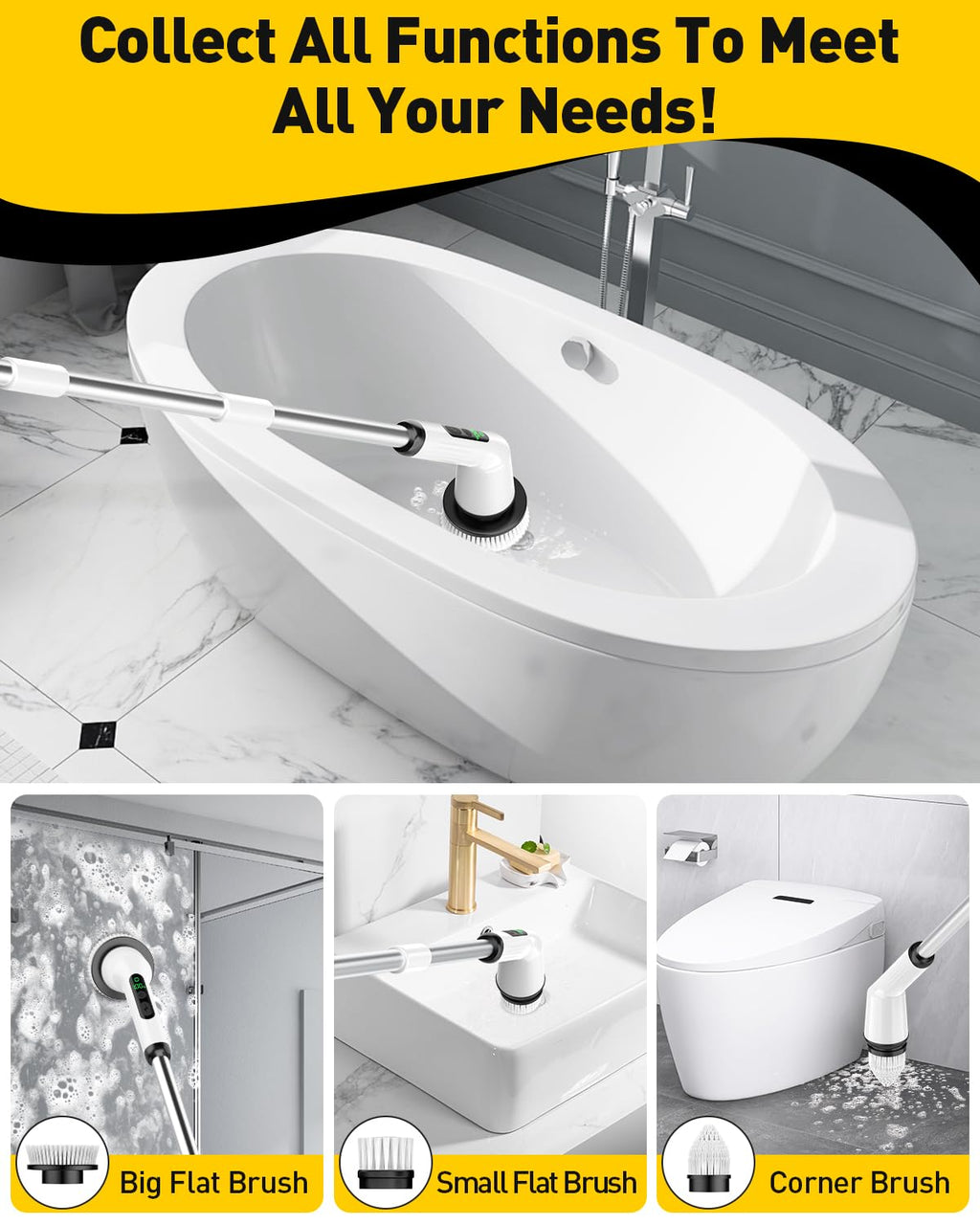 Electric Spin Scrubber for Bathroom, Shower Scrubber with Long Handle