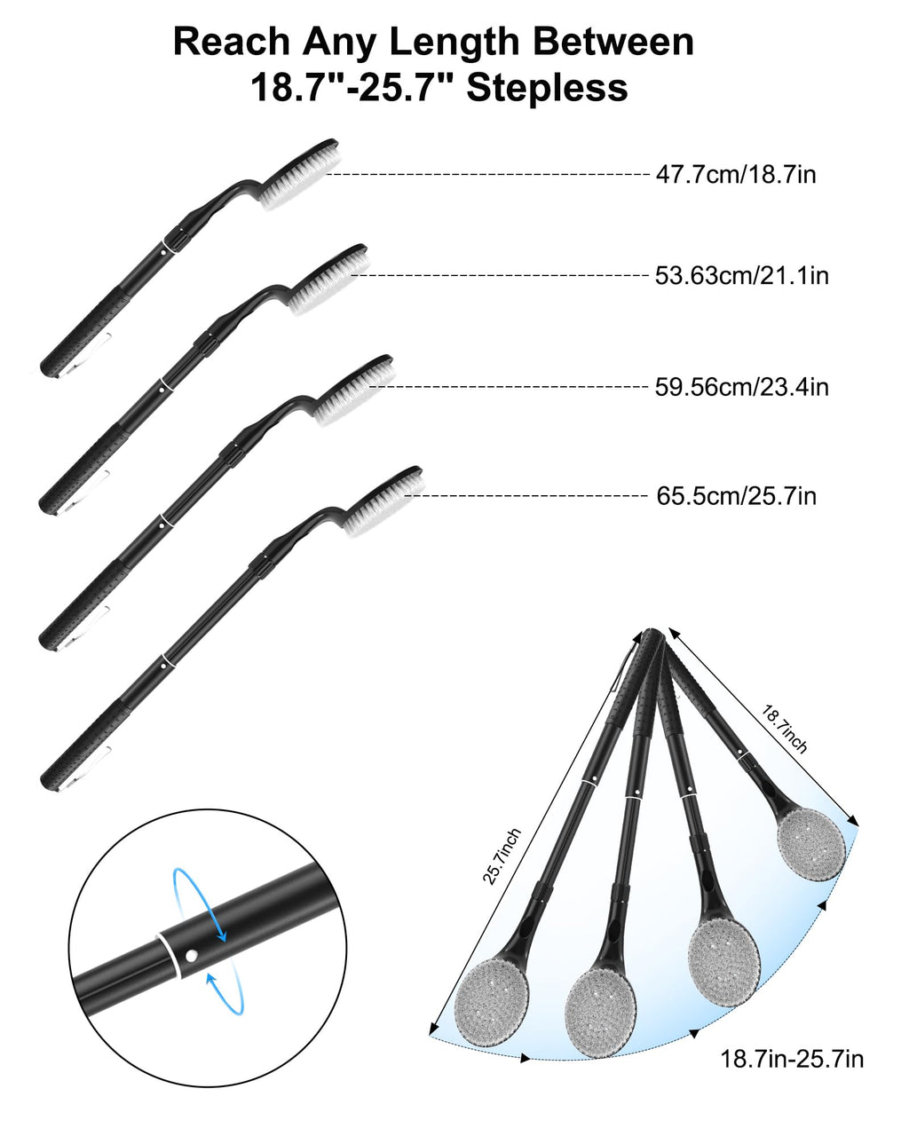 Back Scrubber Anti Slip for Shower, 25.7” Telescopic Back Bath Brush for Shower, Back Scrubber, Exfoliation and Improved Skin Health for Elderly with Limited Arm Movement, Disabled