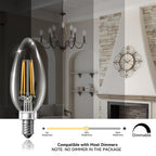 TJOY LED Candelabra Bulbs Dimmable, 60W Equivalent Chandelier Light Bulb, E12 Small Base, 4.5W 2700K Soft Warm White, B11 Vintage Filament Clear Glass Candle Light for Ceiling Fan Chandeliers, 12Pack