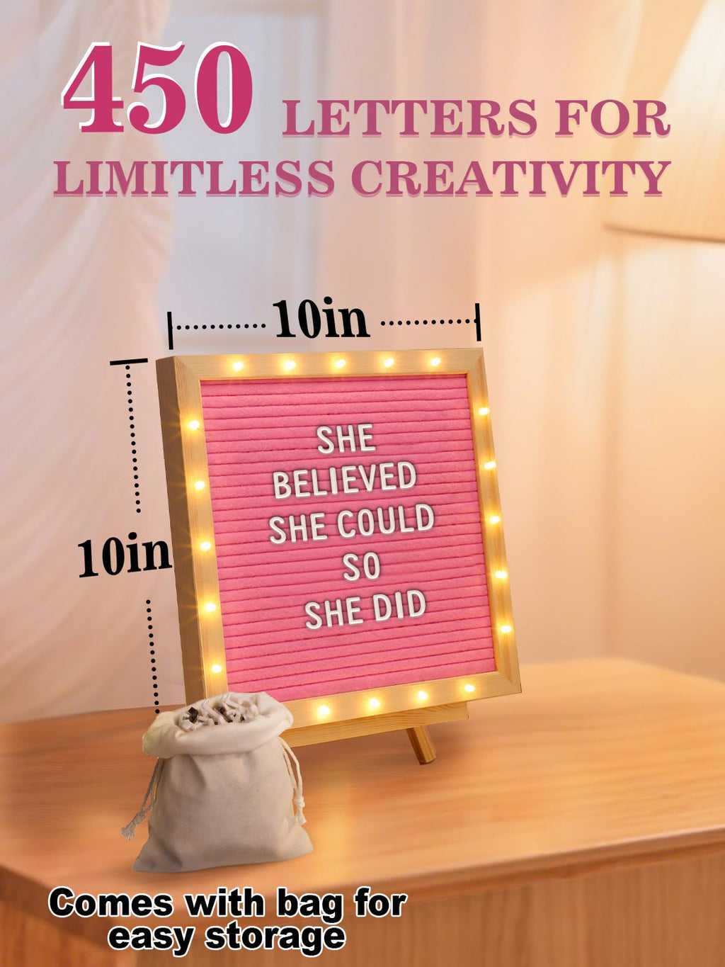 10"×10" Felt Letter Board with LED Lights & Stand for Halloween Party Decor