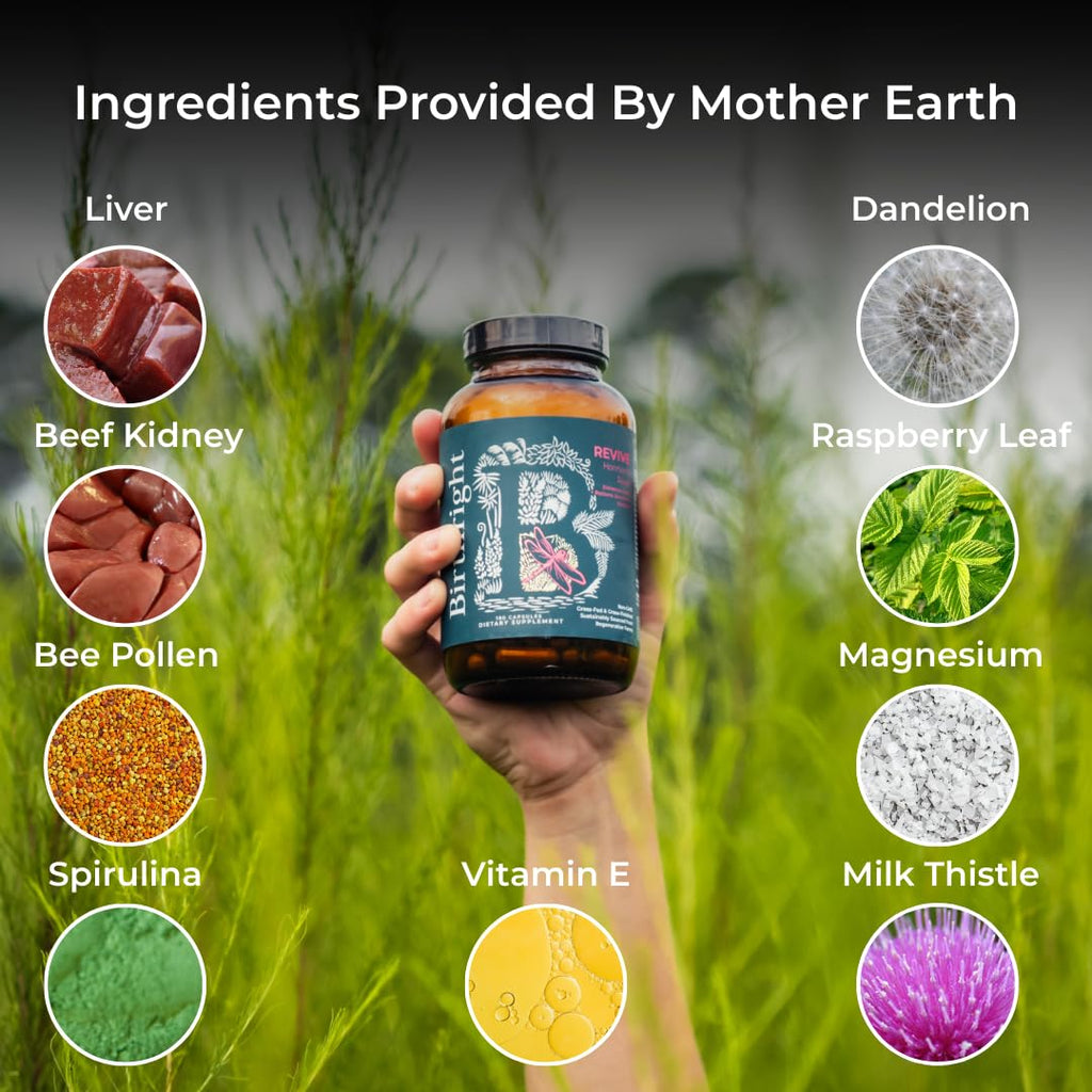 Birthright Revive Supplements for Women- Progesterone Support, Energy, Fertility, Menstrual Cycle, Ovulation, Pregnancy and Menopause… All Natural, Whole Foods, Animal Based with Herbal Blend