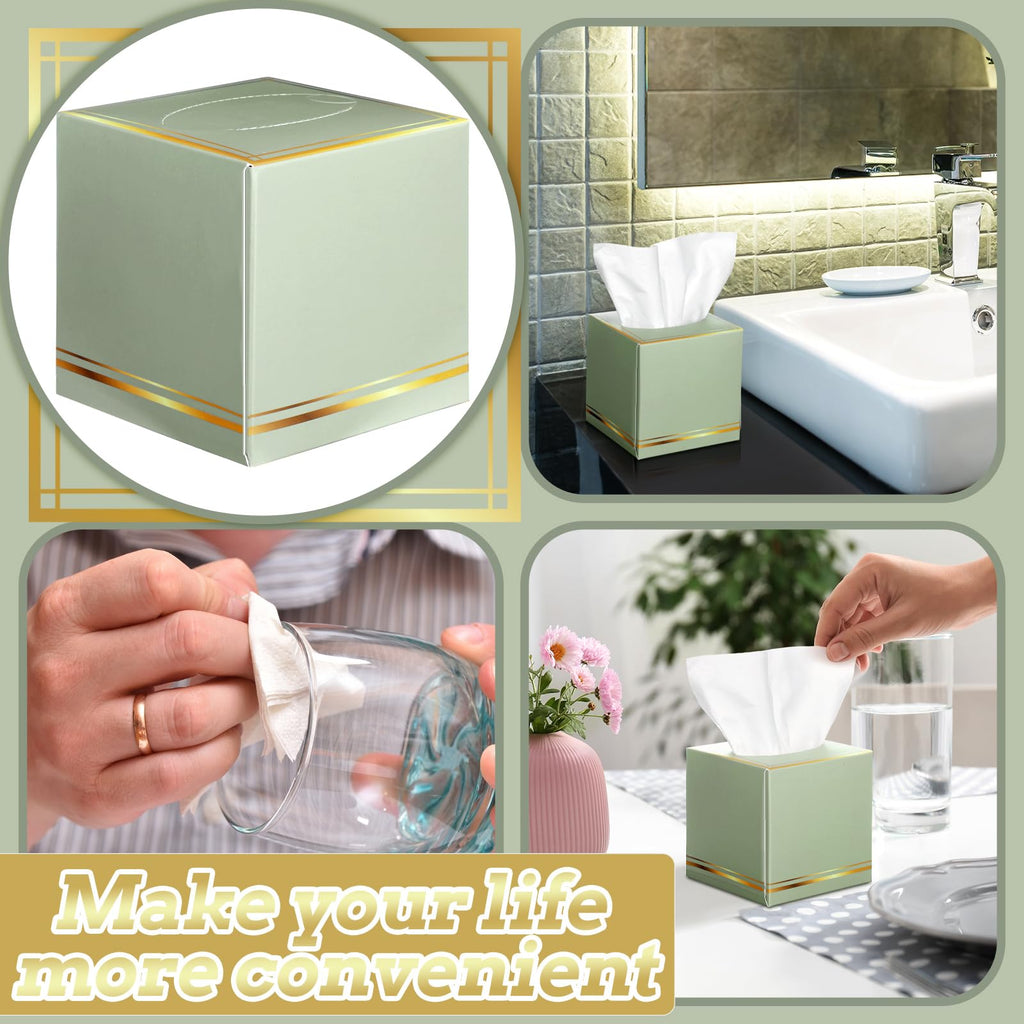 Fourluoo 12 Pack Facial Tissues Cube Boxes Face Tissue Box 600 Sheets 3 ply Square Tissues Soft Tissue Paper Bulk for Car Pocket Toilet Household Bedroom Family(Sage Green)