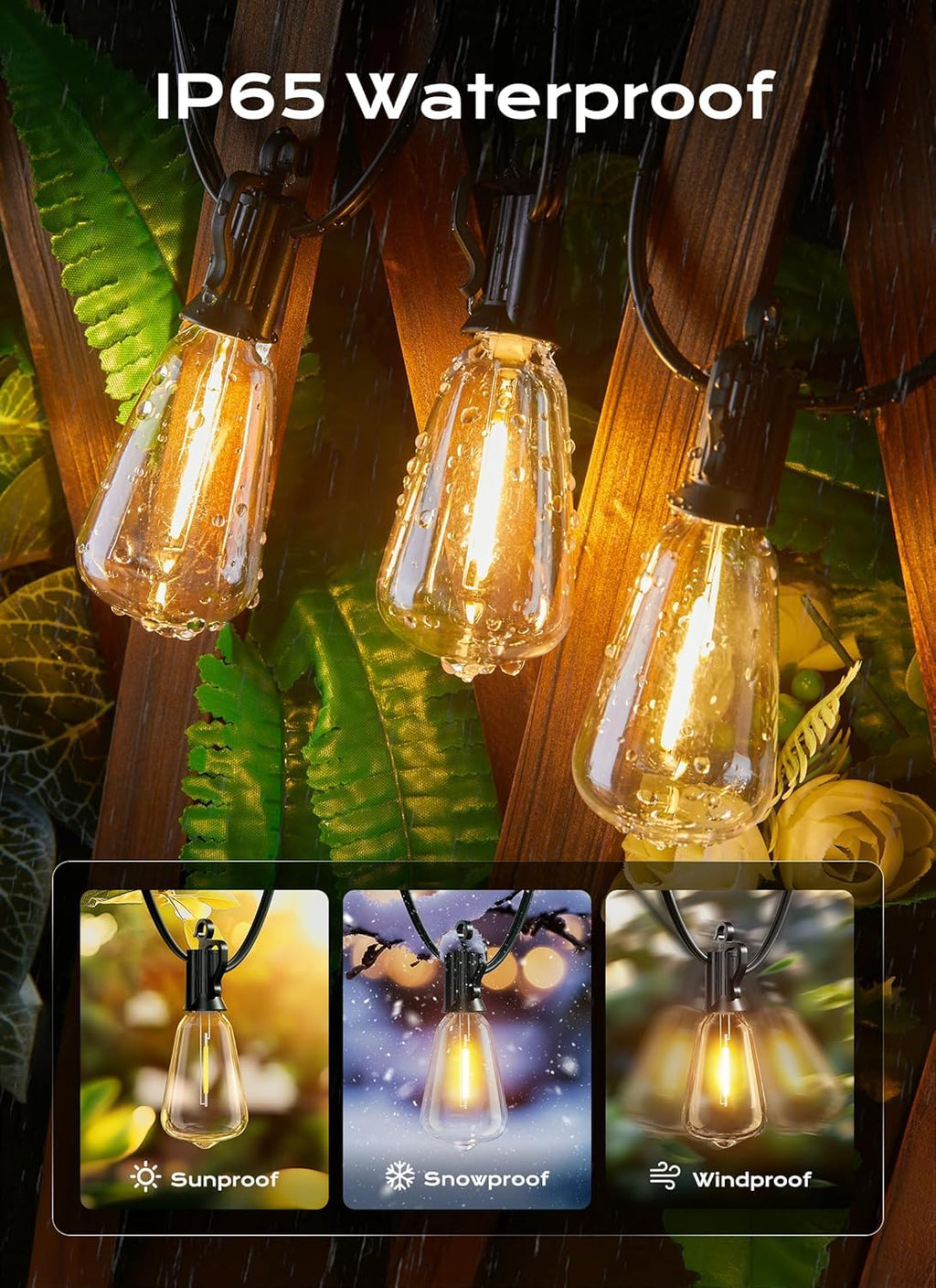 Brightown Outdoor String Lights Patio Lights 100FT ST38 Waterproof Dimmable