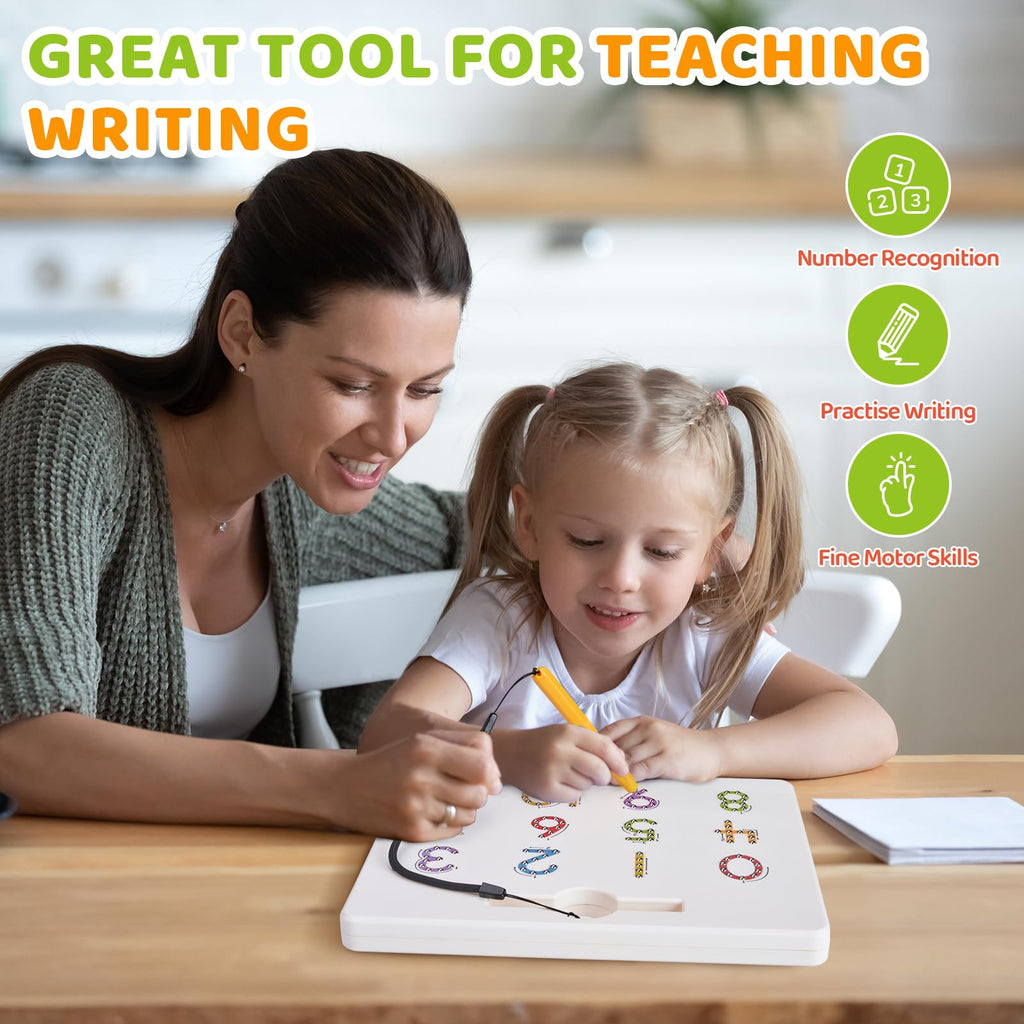 GAMENOTE Magnetic Number Tracing Board, 2 in 1 Double Sided Numbers 1-20 Writing Board for Toddlers & Kids, Preschool Handwriting Learning Toys, Educational Math Manipulatives