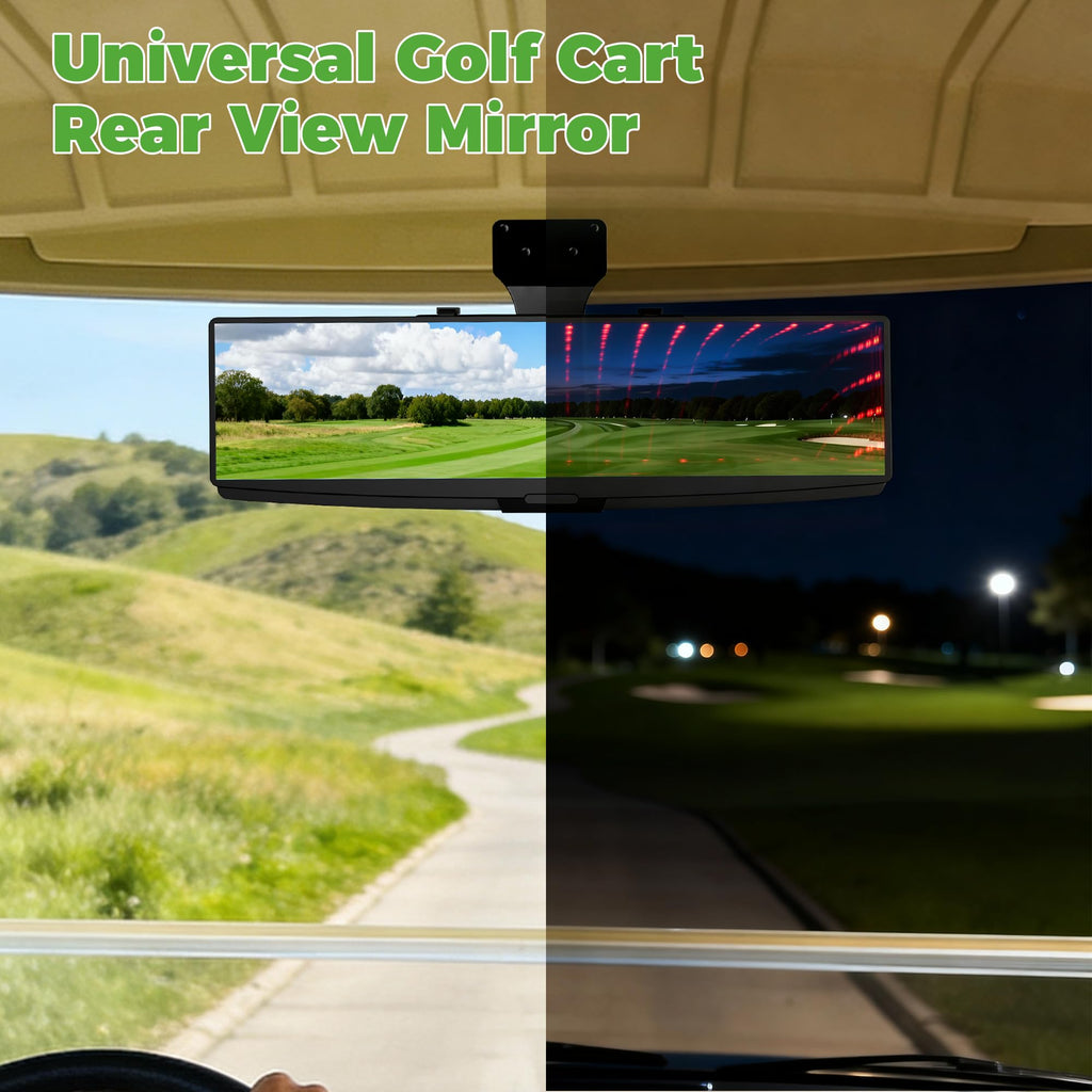 10L0L Golf Cart Mirror Rear View Extra Wide 180 Degree Panoramic for Yamaha EZGO Club Car and Others (With Light Bead)