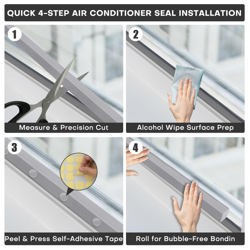 FoamJoy AC Window Seal Kit with Adhesive - 4Pcs Gray Foam Insulation Strips 2"x1"x6.5Ft,Air Conditioner Foam for Window Units, Energy Saving & Dustproof