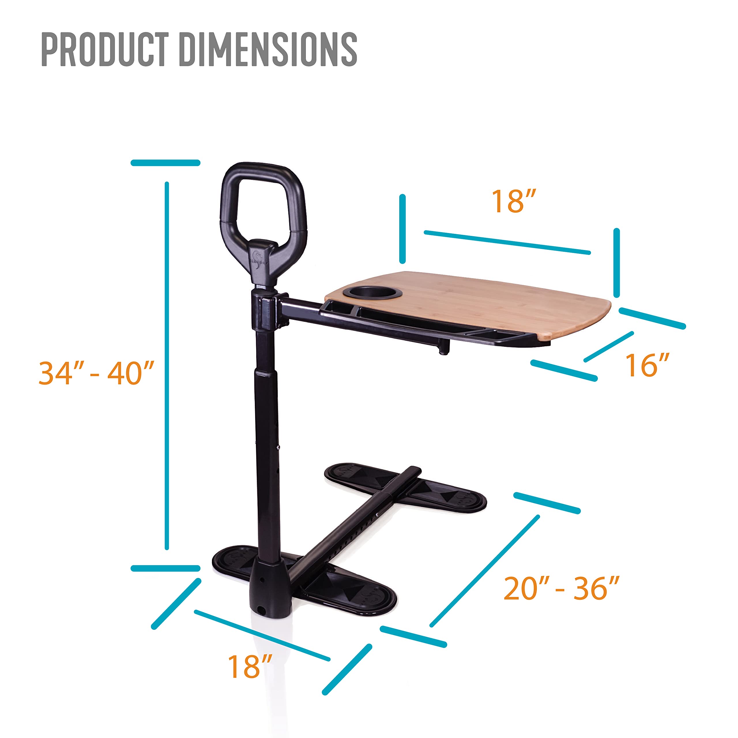 Able Life Tray Table, Adjustable Bamboo TV and Laptop Desk with Ergonomic Stand Assist Safety Handle, Independent Living Aid