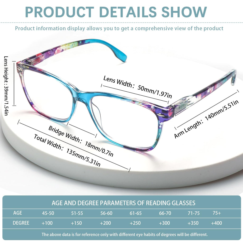 CLASAGA Progressive Multifocus Reading Glasses for Women,Blue Light Blocking Spring Hinge Fashion Pattern Print Computer Readers (pattern design-5, 1.5, x)