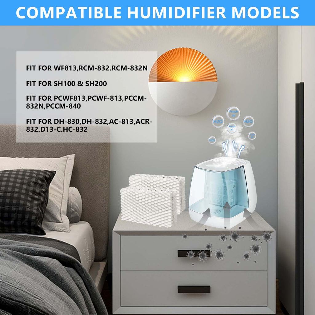 8 Pack Wf813 Eqwf813 Humidifier Filters Compatible with Equate Eqwf813 Eq-2119-Ul Relion RCM-832 RCM-832N ProCare PCCM-832N Cool Mist Humidifier Replacement Filter, White