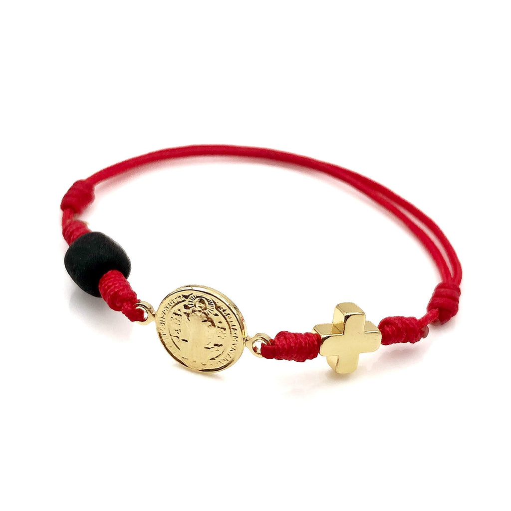 St Benedict Red String Bracelet for the New Family Member Genuine Azabache Jet Stone Welcome to the World