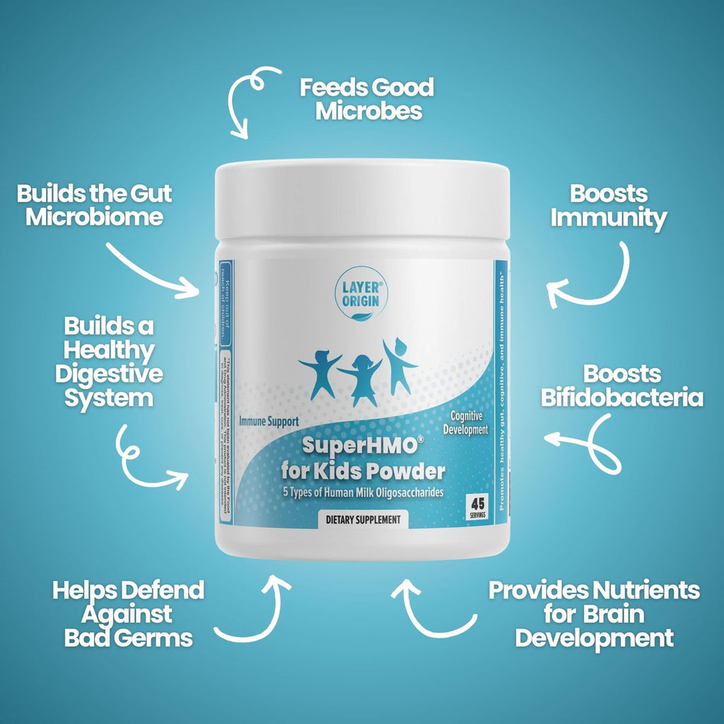 SuperHMO Prebiotic Mix for Kids - 5 HMOs for Gut, Digestion, and Cognitive Health, Powder, 45 Servings
