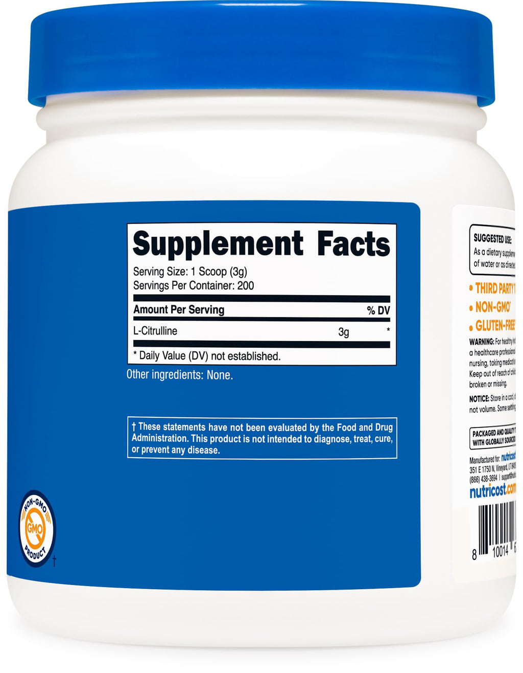 Nutricost Pure L-Citrulline (Base) Powder (600 Grams)
