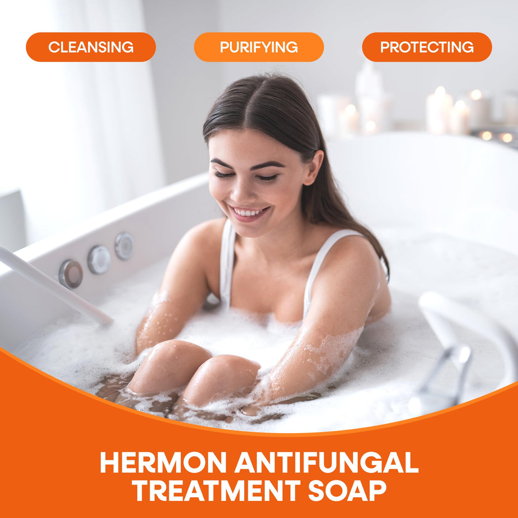 Hermon Antifungal Soap Bar: Antifungal Soap Treatment for Ringworm, Jock Itch & Athlete’s Foot with Tea Tree Oil – Medicated Anti Fungal Tea Tree Bar for Skin Fungus - 8oz / 2Bars
