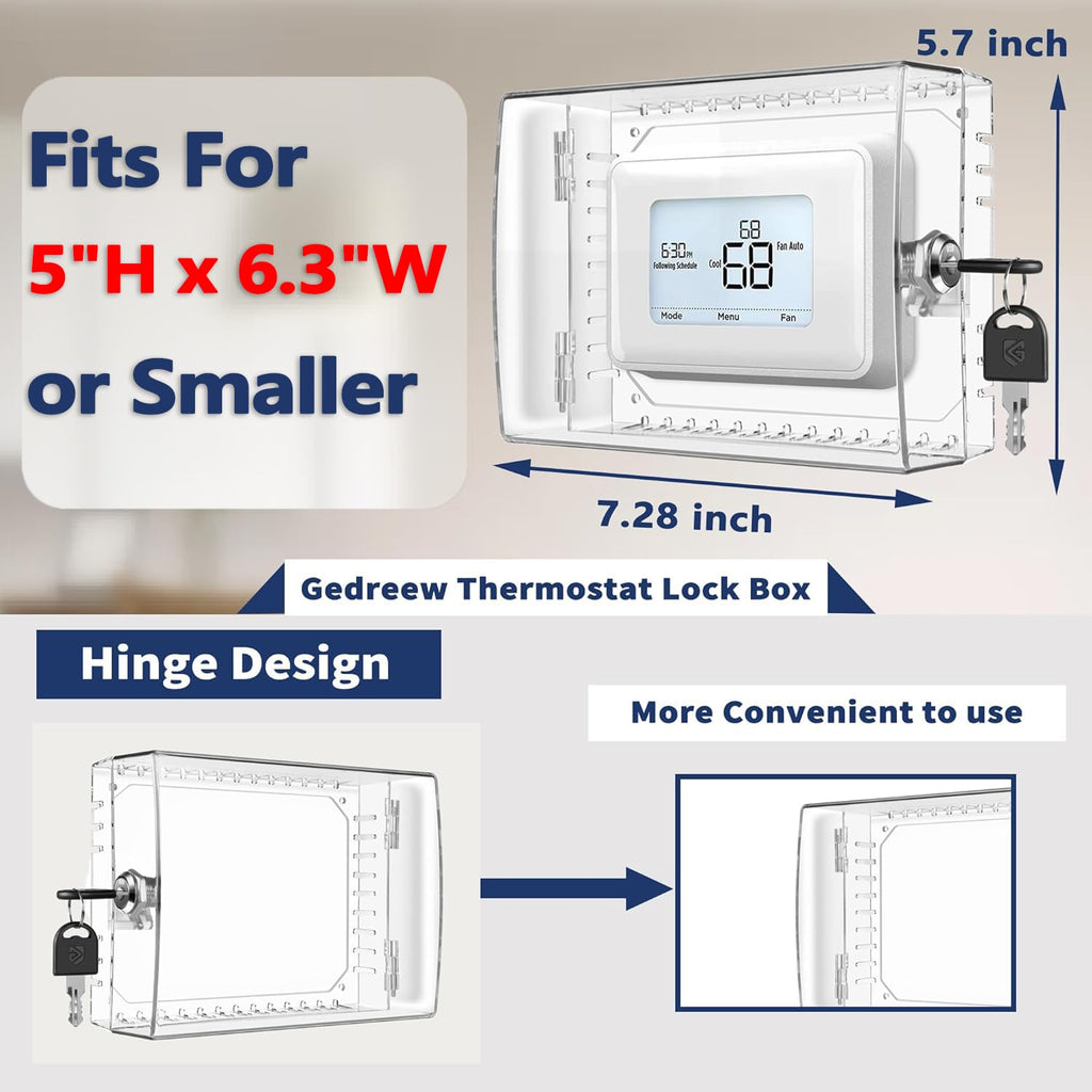 6 PCS Large Thermostat Lock Box Cover with Key, Clear Thermostat Cover with Lock Compatible with Home Thermostat On Wall, AC Lock Box Cover with Key Fits Thermostats 5" H x 6" W or Smaller