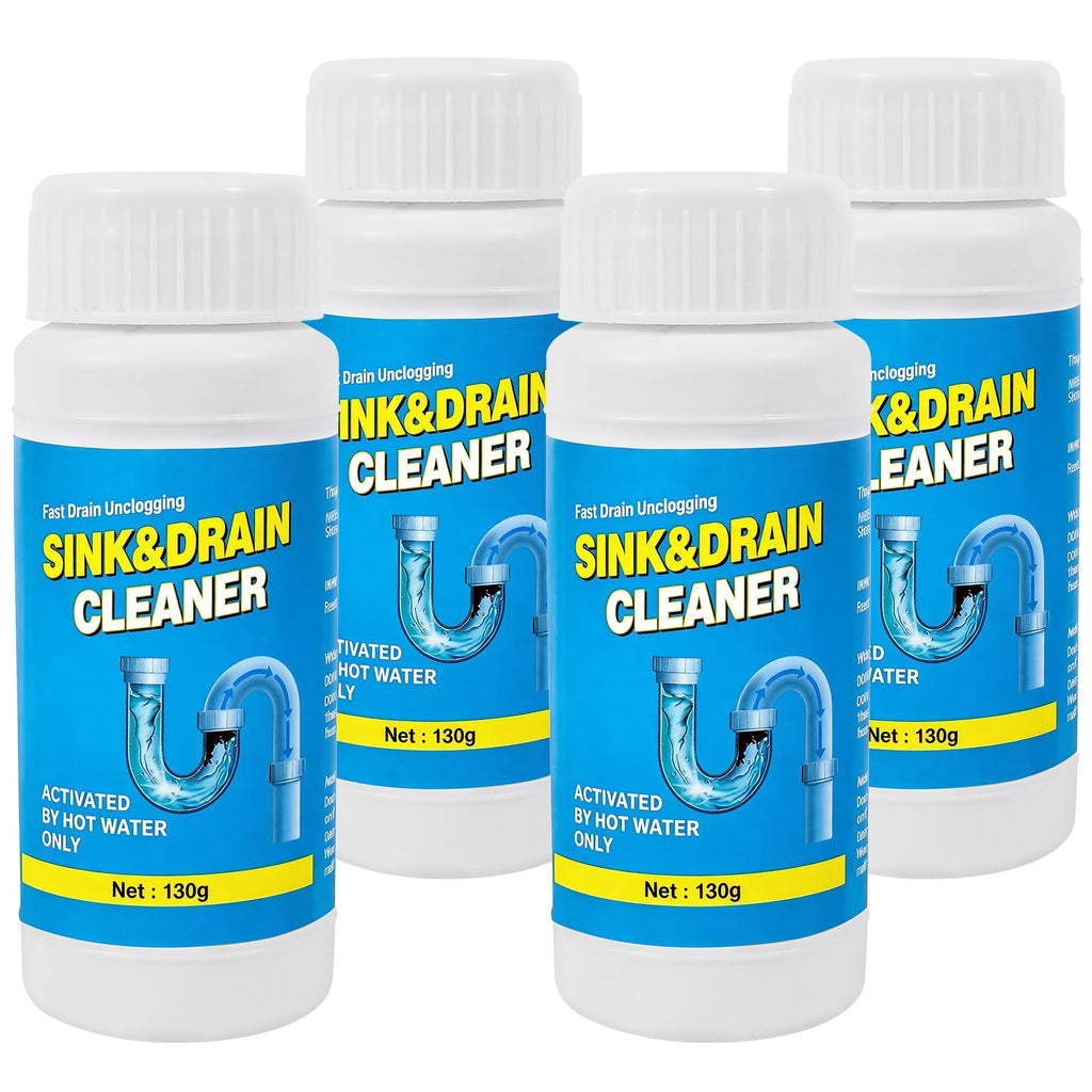 Drain Cleaner Sink Clog Remover: Powerful Foam Powder Unclogger for Kitchen and Bathroom Pipes - Fast Hair Cleaning Solution for Shower Drains (4 Pack)