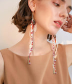 Bohemian Feather Dangle Earrings for Women with Shell Beads Long Tassel Design Drop Earrings (Style-Boho)