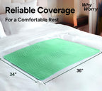 WhyWorry Washable Bed Pads for Adult Incontinence, 34" x 36" (Pack of 2) Washable Pee Pads for Bed Wetting, Heavy Absorbency Reusable Underpads for Elderly & Kids, Waterproof Mattress Protector, Green