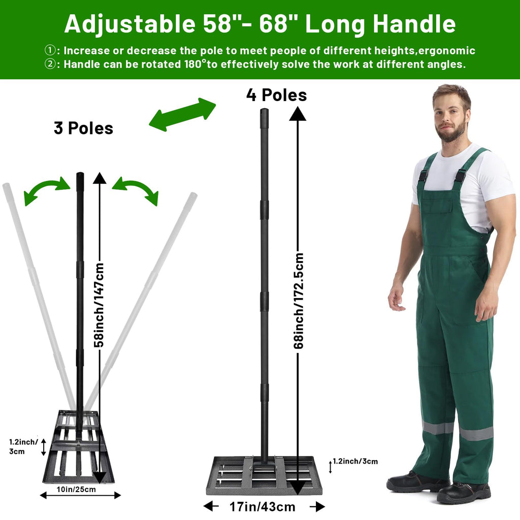 Lawn Leveling Rake 17"x10",Lawn Leveling Tool with 68" Long Adjustable Stainless Steel Handle for Leveling Soil,Grass,Sand or Dirt,Heavy Duty Lawn Leveler for Backyard,Garden,Golf Course,Farm,Pasture