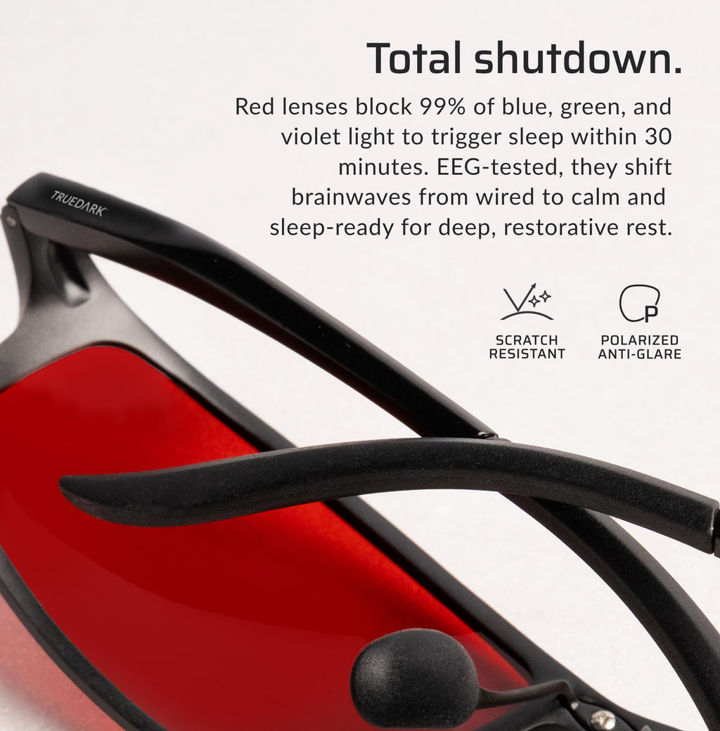 TrueDark by Dave Asprey | Twilights Elite | Blue Light Glasses for Women & Men, Red Lenses Block 99% Blue, Green & Violet Light for Night Use