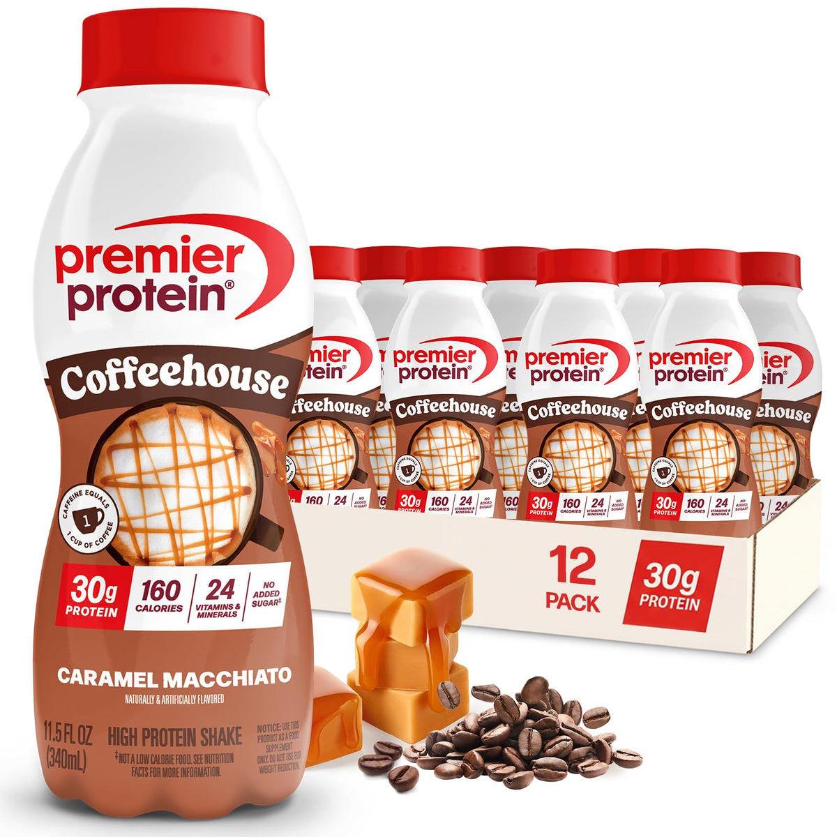 Premier Protein COFFEEHOUSE 30g Protein Shake, Caramel Macchiato, 12 Pack