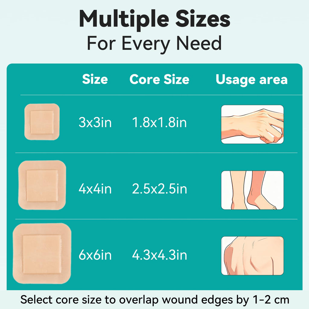 Dimora Silicone Foam Dressing with Border Adhesive 3"x3" Waterproof Wound Dressing First Aid Bandage for Wound Care 10 Pack