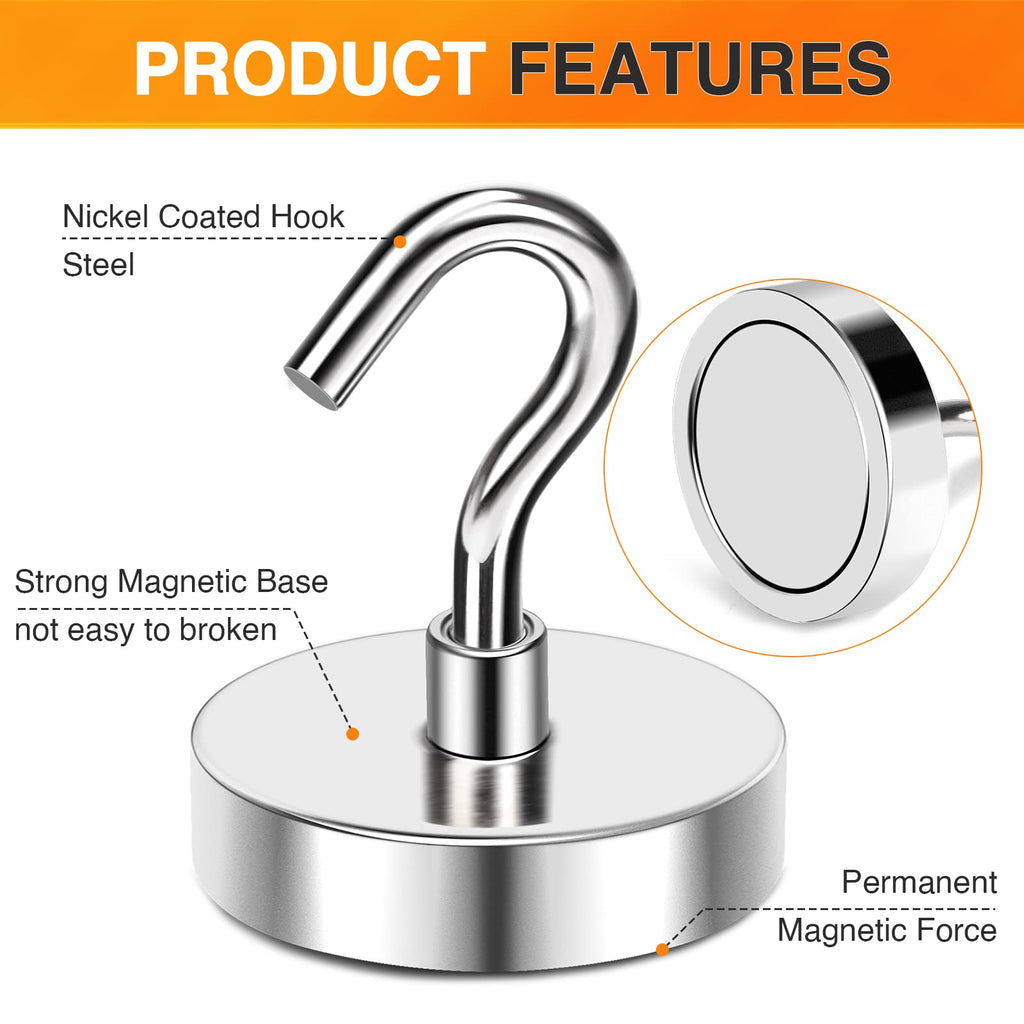 MIKEDE Strong Magnetic Hooks, 120Lbs Heavy Duty Magnetic Hooks for Cruise Cabin, Neodymium Earth Magnets with Hooks for Hanging, Super Metal Industrial Magnetic Hanger for Grill, Cruise, Storage