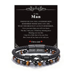 Crystal Infinity Cuff Bracelet Gifts for Men Him-Triple Protection Hematite Black Obsidian Tiger Eye Gemstone Beaded Leather Cuff Bracelets Lettering Love You Forever Healing Gifts for Husband Father's Day
