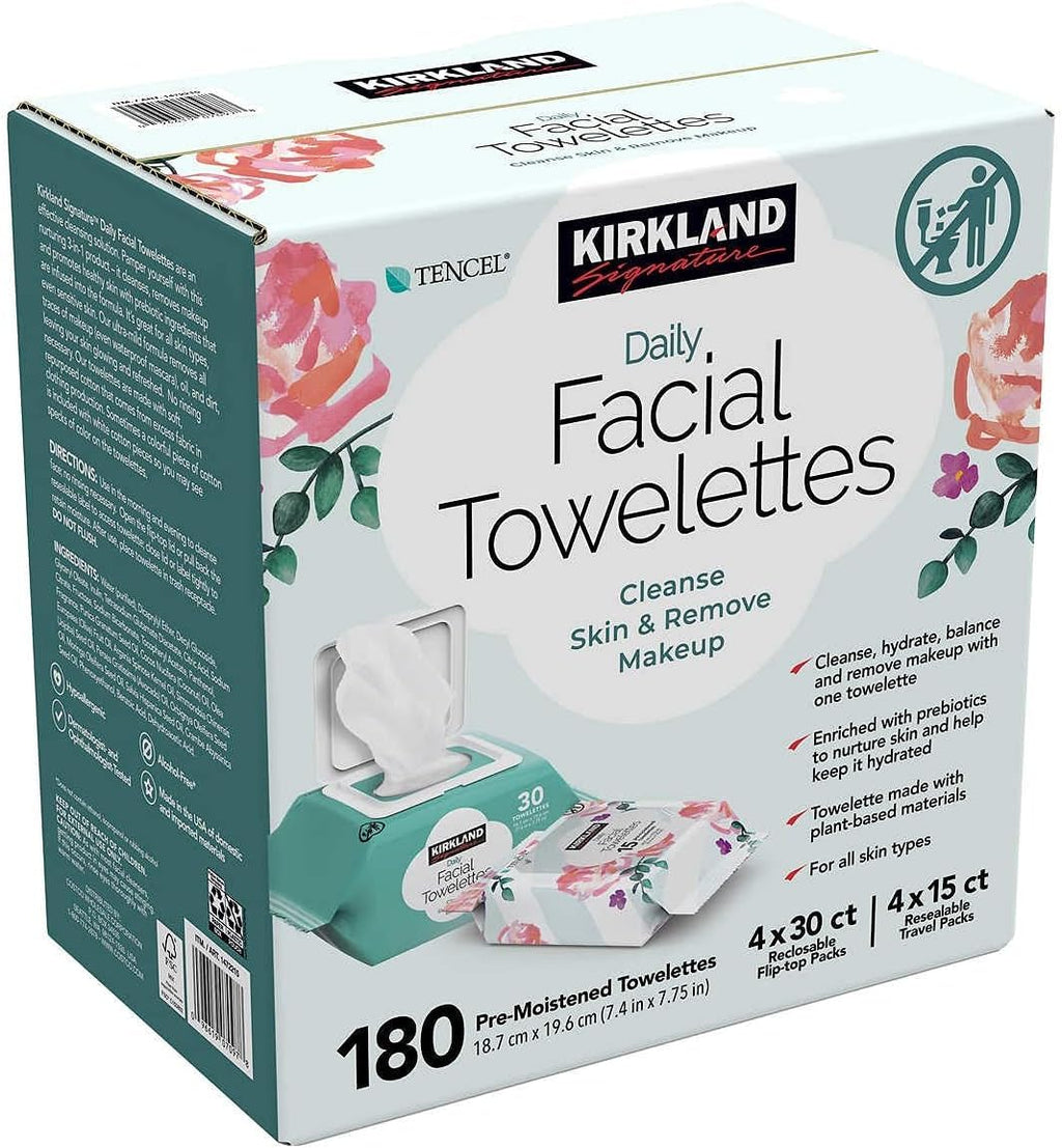 LONUO Kirkland-Signature Daily Facial Towellettes, 4.53 Pound (180 Count, 1-Box)