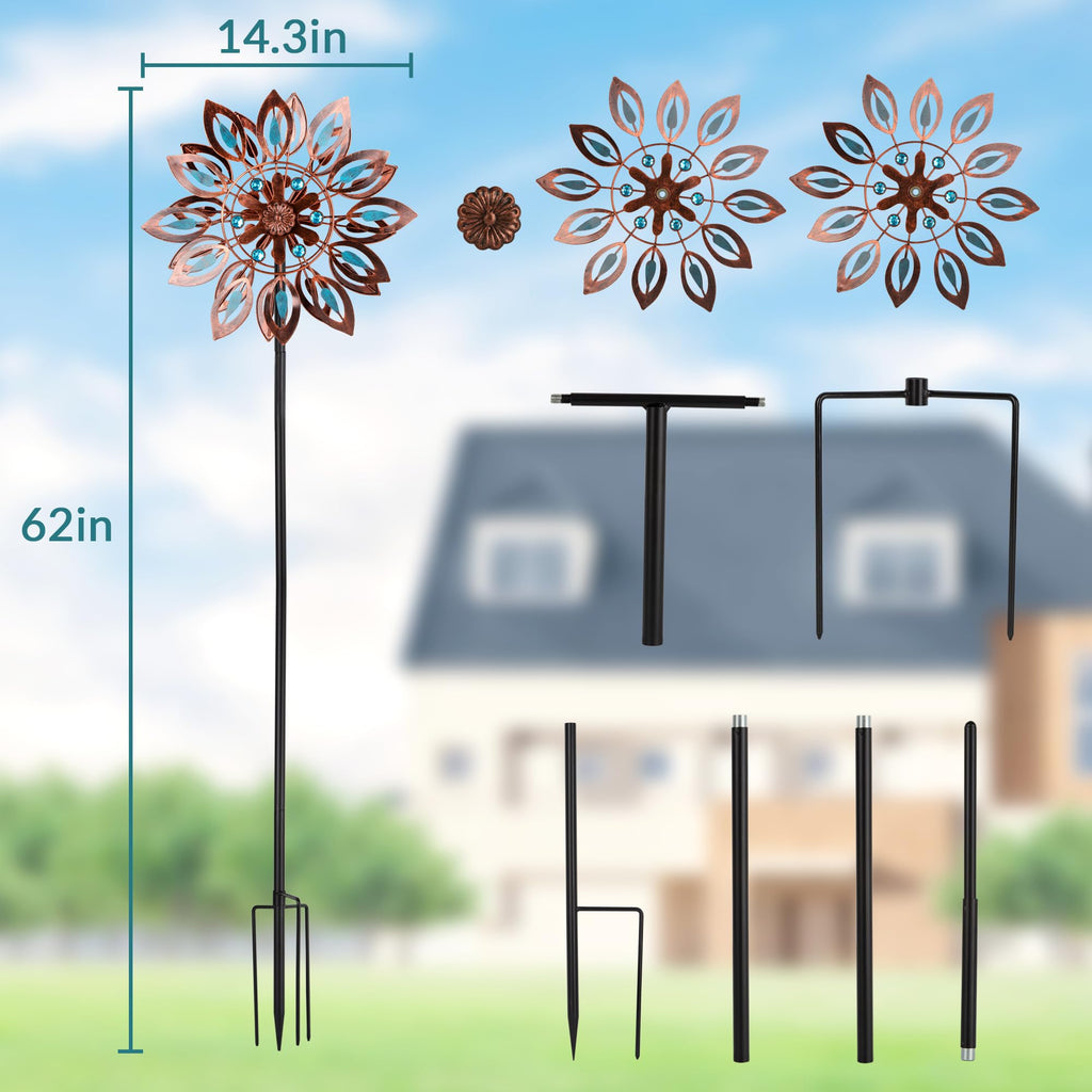 Wind Spinners for Outdoor Yard Decor, 360 Degrees Swivel Outdoor Metal Wind Spinner, 62" Wind Sculptures Garden Decor for Patio Lawn Yard
