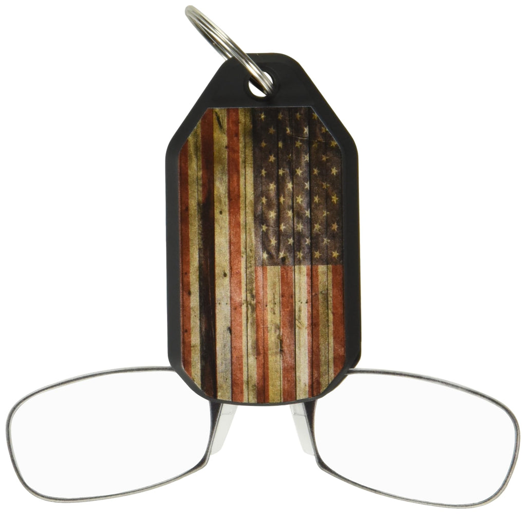 ThinOptics Keychain Readers Rectangular Reading Glasses, Printed Flag Case/Black Frames, 44 mm + 1.5