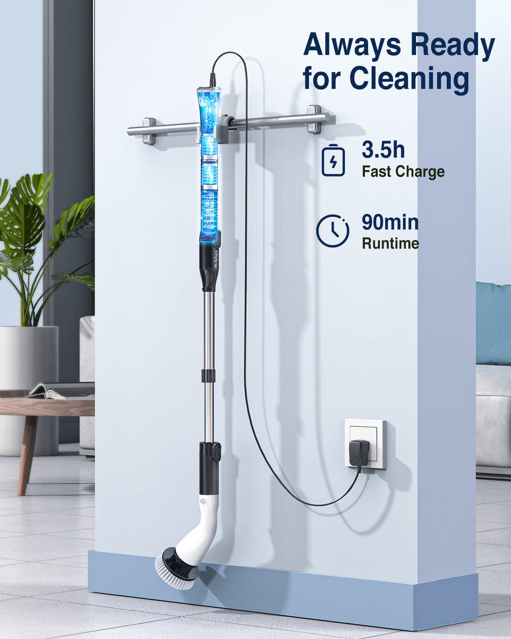 Electric Spin Scrubber, Cordless Cleaning Brush Scrubber with 7 Replaceable Brush Heads and Adjustable Extension Handle, IPX7 Waterproof Power Cleaning Brush for Bathroom Tub Floor Tile Shower