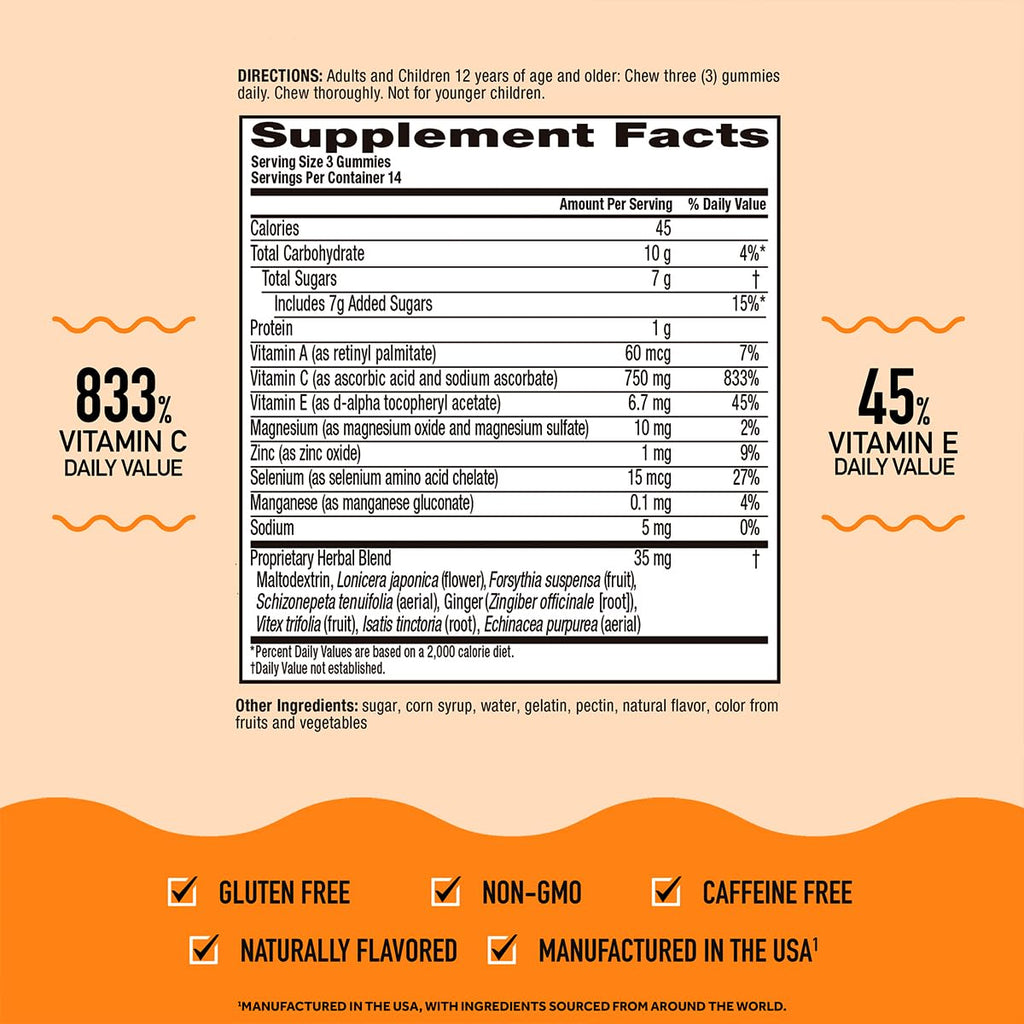 Airborne 750mg Vitamin C Immune Support Supplement Gummies for Adults, Zesty Orange Flavor, Gluten Free Crafted Blend with Powerful Antioxidants Vitamins C & E, 42 Gummies (2 Pack)
