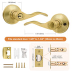 Probrico Brushed Gold Door Handles Front Exterior Door Handles with Lock and Keys, Keyed Alike Gold Entry Door Lever Wave Style Reversible, 5 Pack
