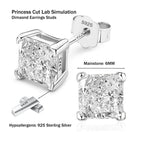 Sterling Silver Stud Earrings for Men Women Princess 6MM Cubic Zirconia CZ
