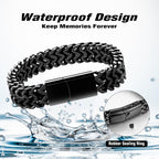 Abooxiu Urn Bracelet for Human Ashes - Stainless Steel Cremation Jewelry Keepsake Memorial Ash Holder for Men & Women - Black