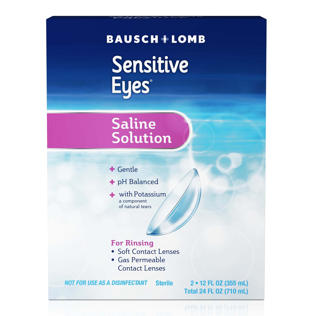 Bausch + Lomb Sensitive Eyes Saline Solution, Gentle Daily Rinse for Soft & Gas Permeable Contact Lenses, with Potassium, 12 Fl Oz (Pack of 2)