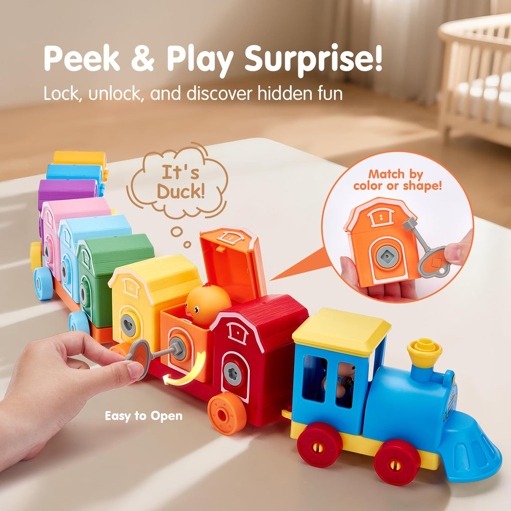 hahaland Montessori Farm Train Set, Toddler Learning Toys for 2-3 Year Olds