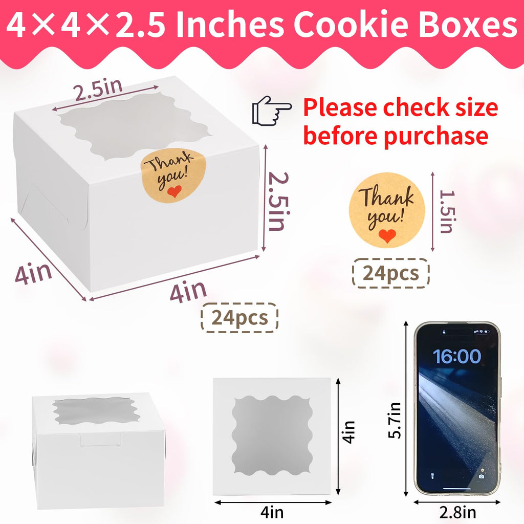 WINKIO Cookie Boxes with Window, Small Bakery Boxes for Dessert Pastry