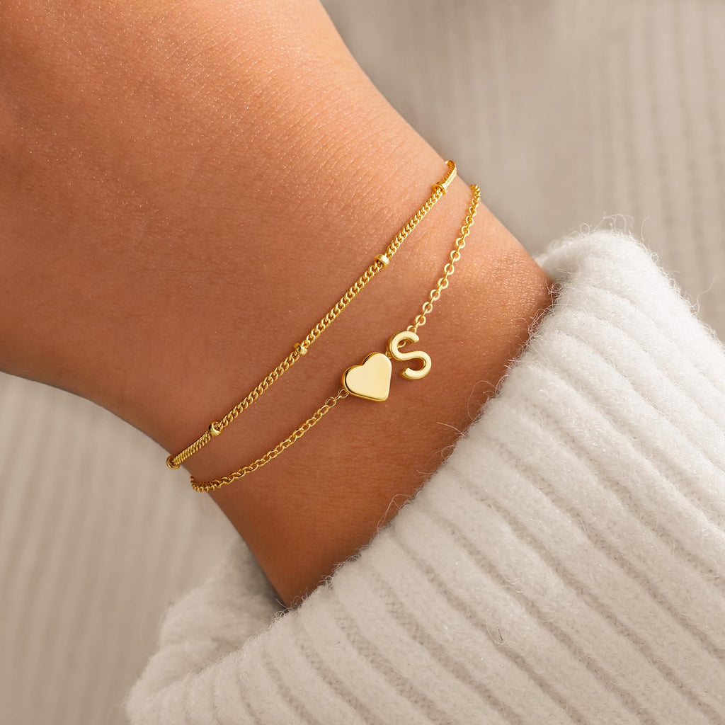 M MOOHAM Bracelets for Women, 14K Gold Plated Initial S Bracelet Jewelry