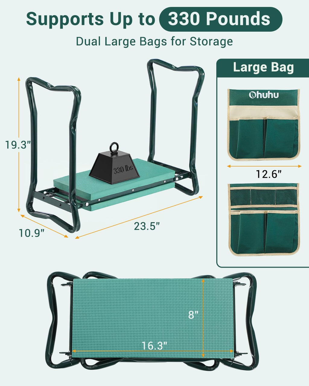 Ohuhu Garden Kneeler and Seat Heavy Duty, Upgraded Gardening Stool with Thicker Wider EVA Foam Kneeling Pad Foldable Garden Bench with 2 Large Tools Pouches, Gardening Gifts for Women Mom Men Seniors
