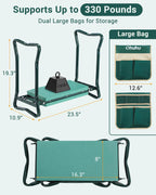 Ohuhu Garden Kneeler and Seat Heavy Duty, Upgraded Gardening Stool with Thicker Wider EVA Foam Kneeling Pad Foldable Garden Bench with 2 Large Tools Pouches, Gardening Gifts for Women Mom Men Seniors