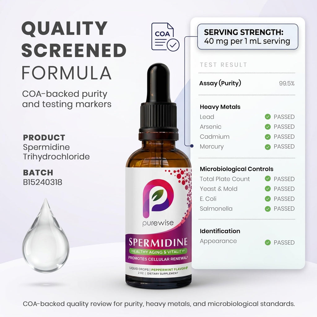 Spermidine Liquid Drops — 99.5% Pure | Double-Potency 40 mg | Cellular Renewal & Healthy Aging Support | Organic Peppermint Flavor | Pure Bioavailable Polyamine Supplement — 2 fl oz