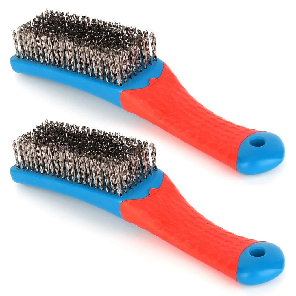 2 Pack Wire Brushes for Cleaning-Heavy Duty Stainless Steel Wire Scratch Brush for Metal Rust Cleaning,Paint Scrubbing with Rubber Covered Handle (2)