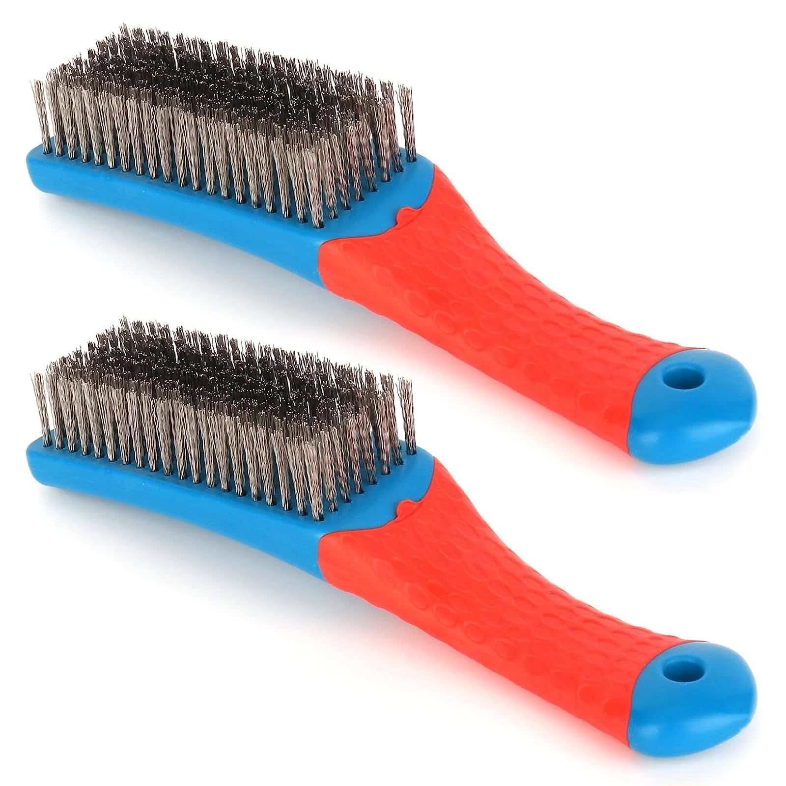 2 Pack Wire Brushes for Cleaning-Heavy Duty Stainless Steel Wire Scratch Brush for Metal Rust Cleaning,Paint Scrubbing with Rubber Covered Handle (2)