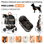 Dog Cat Stroller for Small/Medium Pets up to 50 lbs, 3-in-1 Foldable Pet Stroller with Detachable Carrier, Car Seat, Storage Basket, Cup Holder, Hanging Bag, Rain Cover, All-Terrain 4 Wheels (Black)