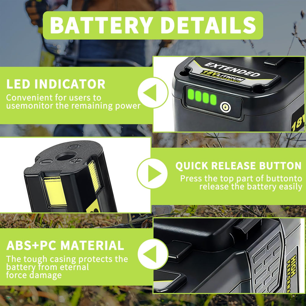 Cheerlark Upgrade 2 Pack 6.0Ah High Capacity Replacement for Ryobi 18V Battery P108 P104 P105 P102 P103 P122 P109 Li-ION Compatible with Ryobi 18V ONE+ System Cordless Power Tools and Charger
