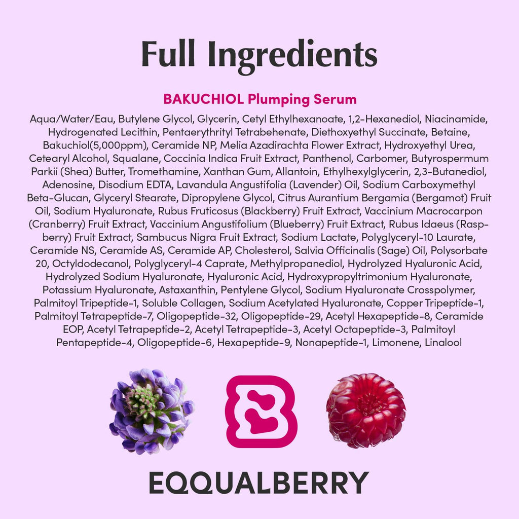 EQQUALBERRY Bakuchiol Plumping Serum | 0.5% Bakuchiol Retinol Alternative | Pore Minimizer for Sensitive Skin | Niacinamide & Peptide Wrinkle Care | Korean Skincare (1.01oz / 30ml)