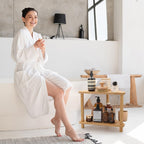 DNTYUISS Bamboo Corner Shower Stool,2-Tier Shower Foot Rest,Shower Foot Stool for Inside,Waterproof Shower Stool for Shaving Legs