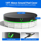 Agricasst 14ft Round Pool Cover, 420D Heavy Duty Above Ground Pool Cover with Sturdy Strap Ratchet Tensioner & Reflective Handles, Enhance Windproof, Side Seamless Tear Resistant, Weather Protection